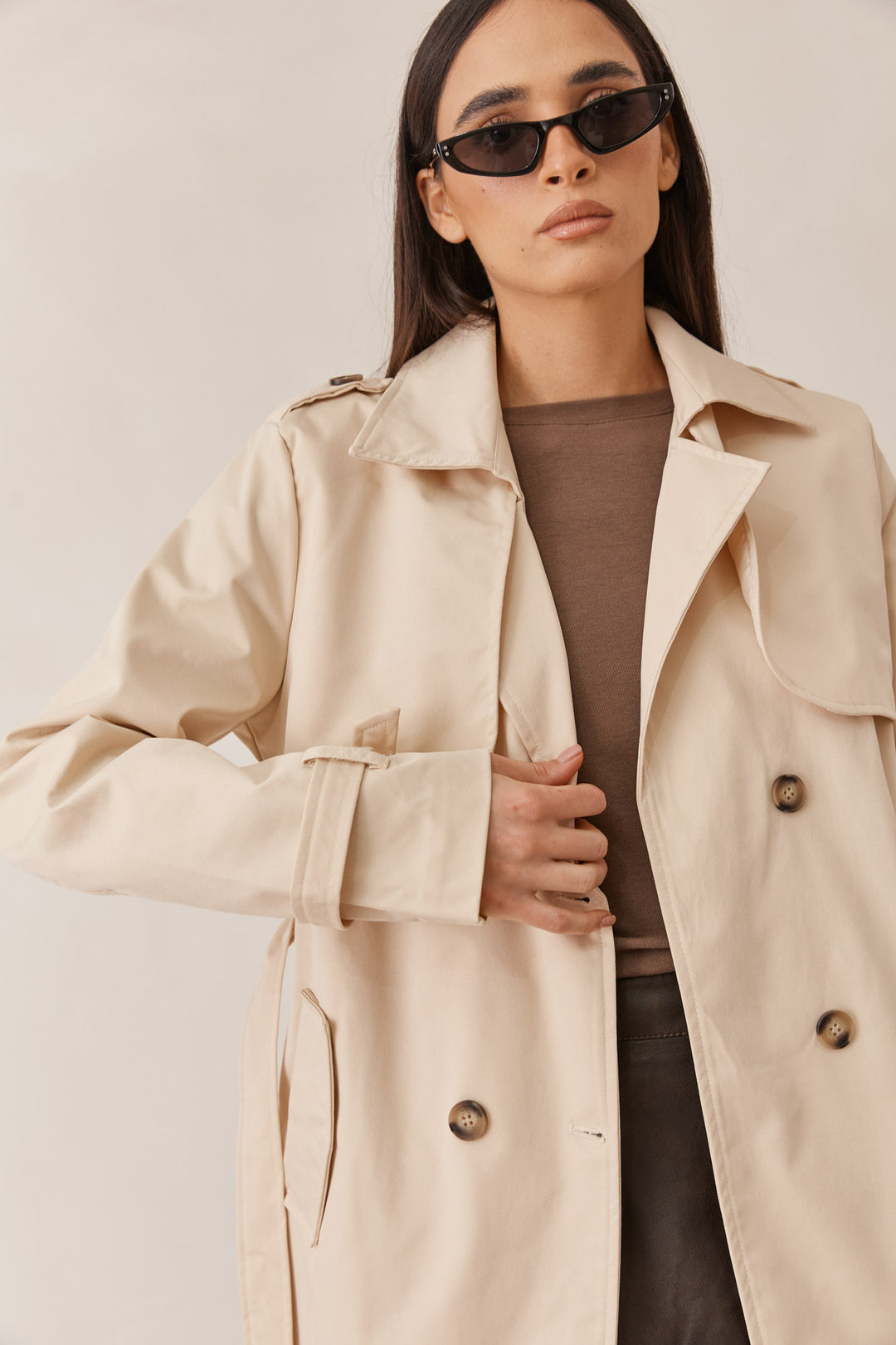 מעיל טראנץ' גרייסלין כפתורי נמר בשילוב רקמת לוגו | בז׳