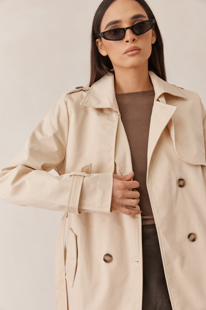 מעיל טראנץ' גרייסלין כפתורי נמר בשילוב רקמת לוגו | בז׳