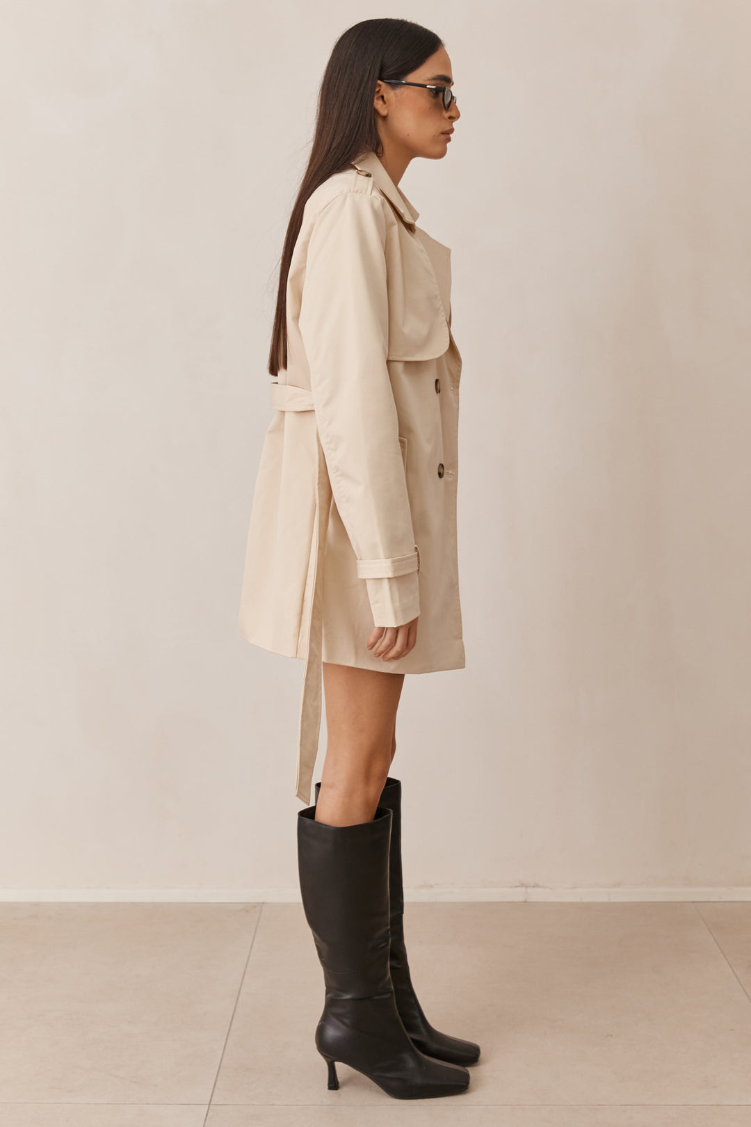 מעיל טראנץ' גרייסלין כפתורי נמר בשילוב רקמת לוגו | בז׳