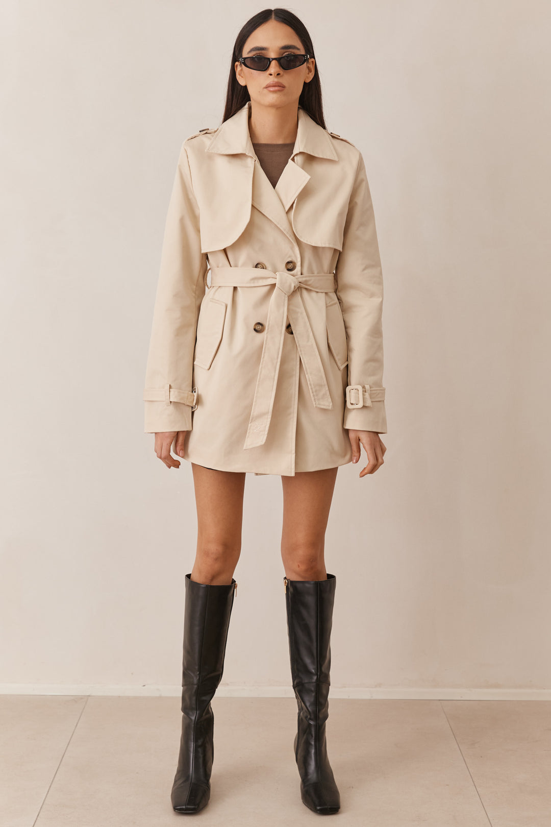 מעיל טראנץ' גרייסלין כפתורי נמר בשילוב רקמת לוגו | בז׳