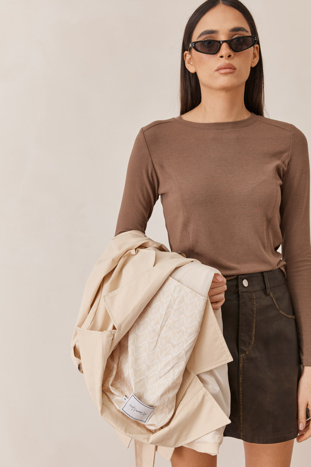 מעיל טראנץ' גרייסלין כפתורי נמר בשילוב רקמת לוגו | בז׳