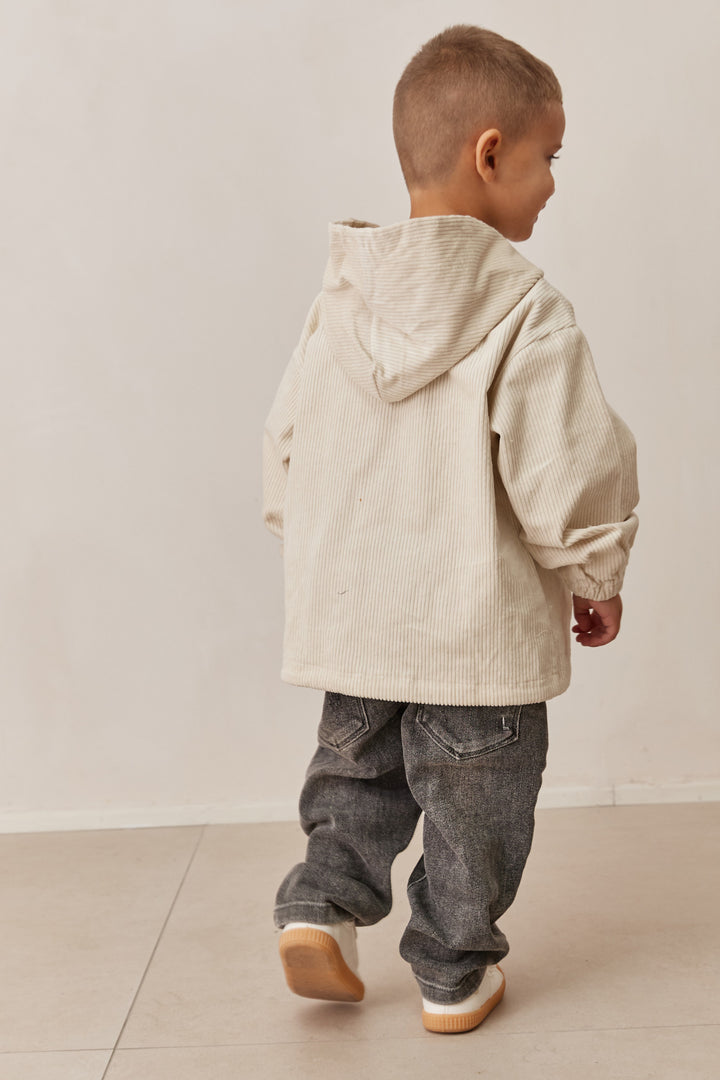 ג'קט קורדורוי בשילוב קפוצ'ון | קרם