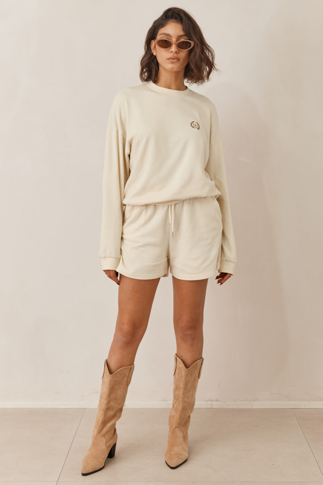 סוויטשירט ספורטס נורי בשילוב רקמת לוגו | קרם