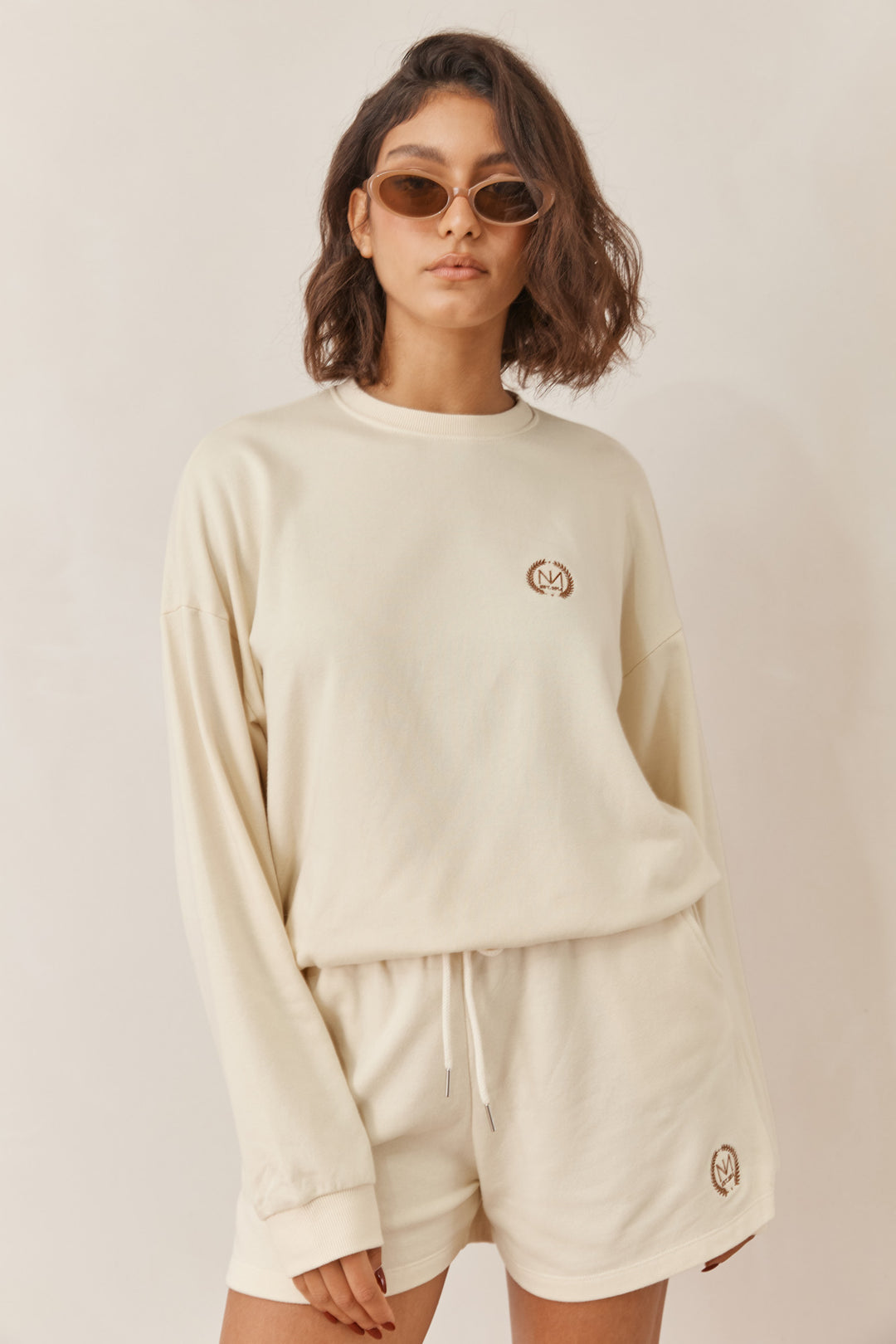 סוויטשירט ספורטס נורי בשילוב רקמת לוגו | קרם