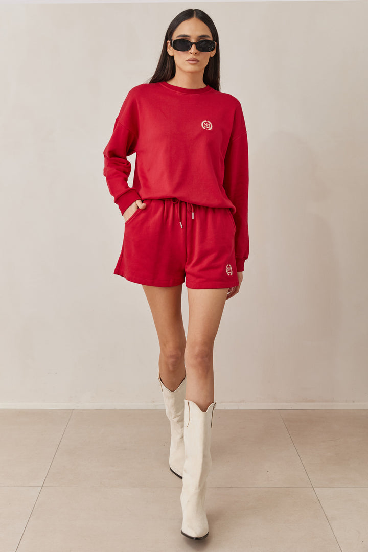 מכנסי ספורטס נורי בשילוב רקמת לוגו | אדום