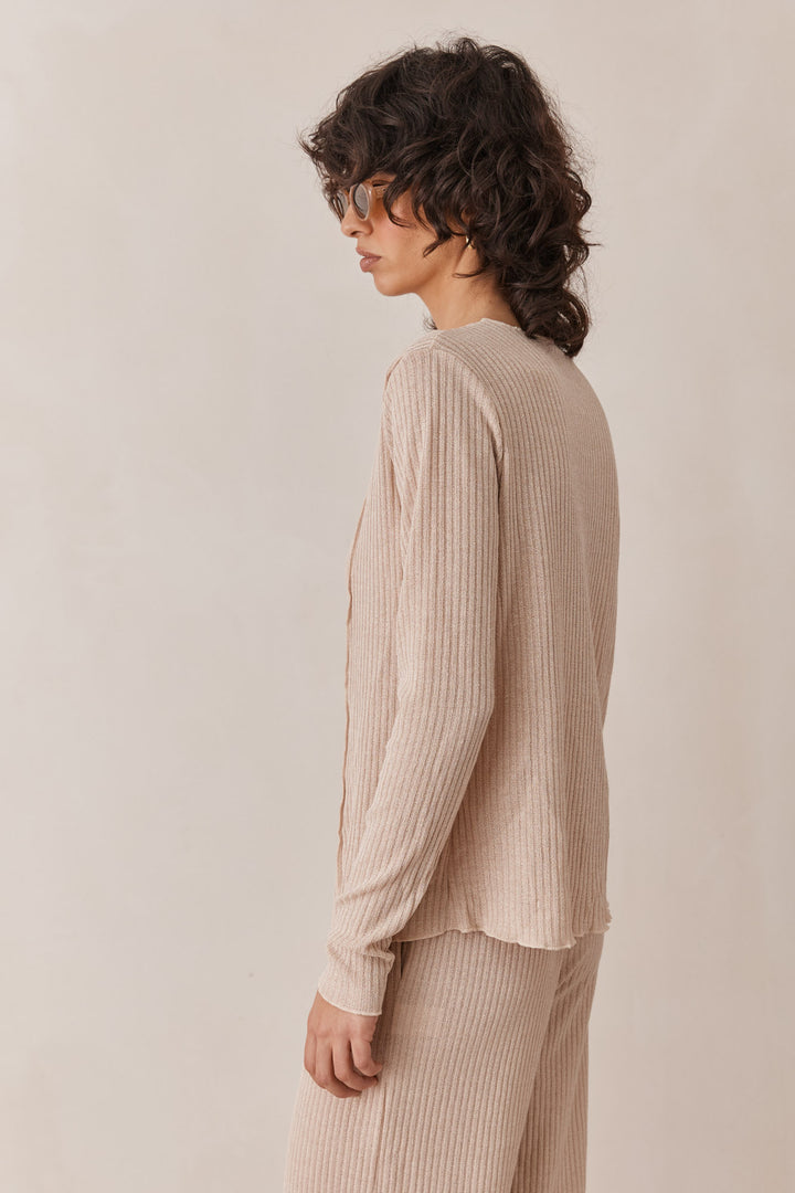 חולצת סריג לייסי בשילוב קשירה | בז'