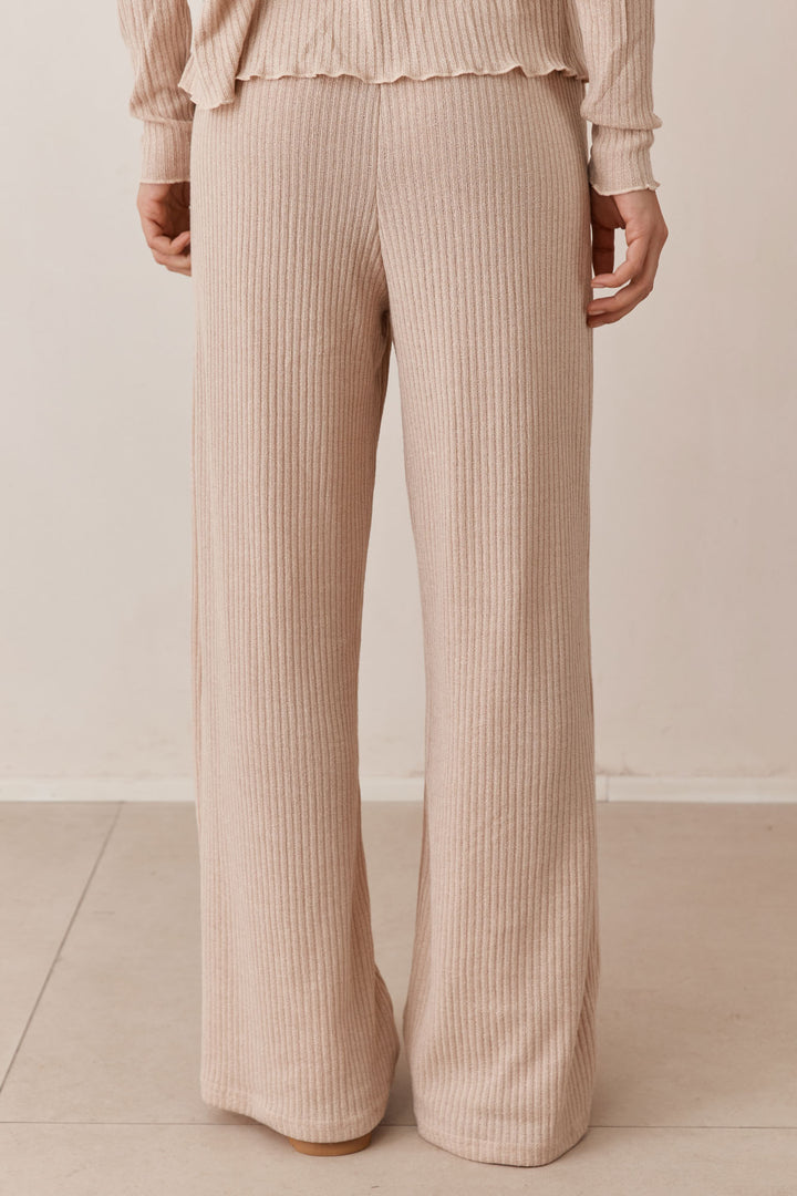 מכנסי סריג לייסי בשילוב קשירה | בז'