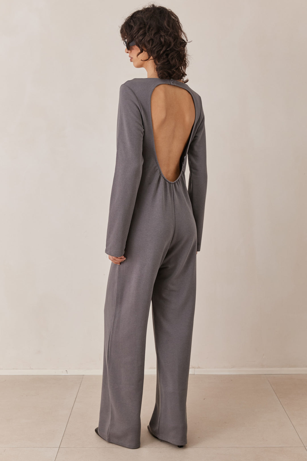 אוברול איזבל מחשוף וי | אפור כהה