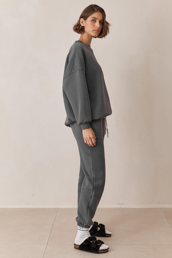 סוויטשרט פוטר אוברסייז SELF MADE | אפור כהה