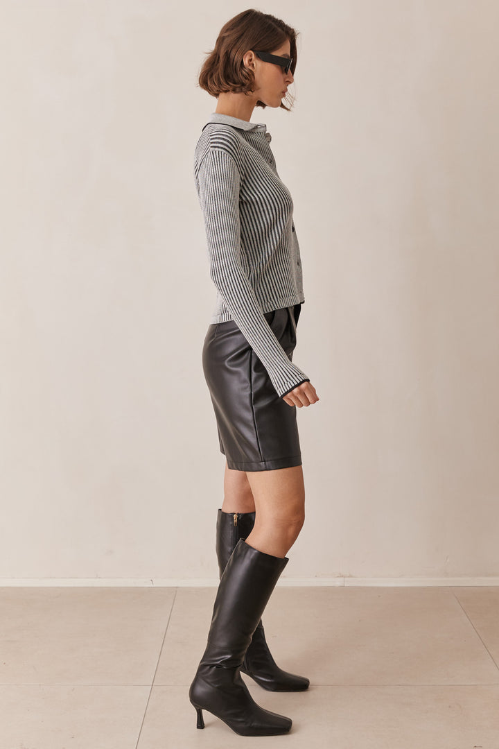 קרדיגן ריב דיאנה בשילוב צווארון | אפור