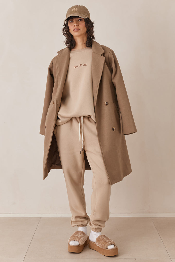 סוויטשרט פוטר אוברסייז SELF MADE | מוקה