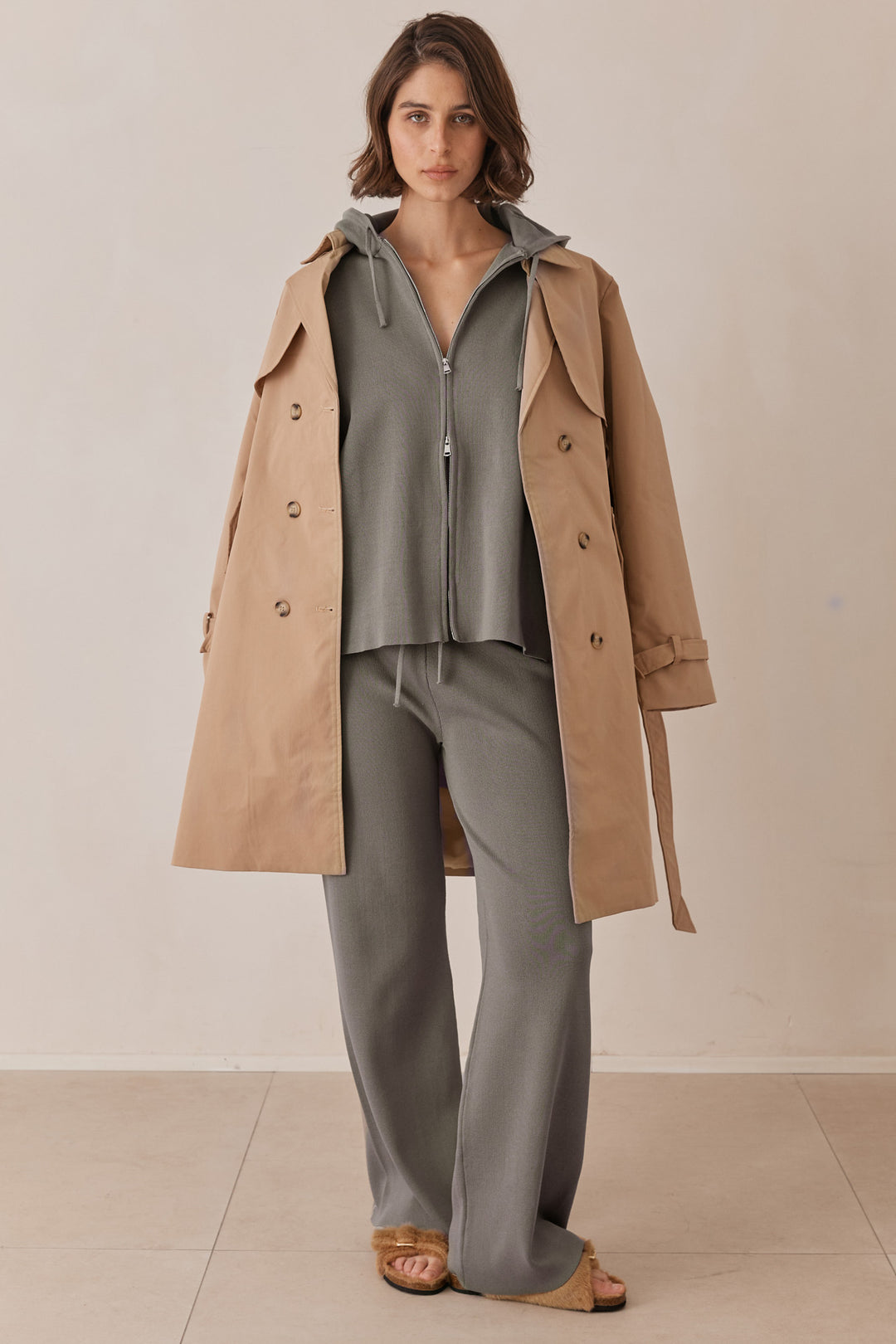 קפוצ'ון סריג נואל בשילוב רוכסן | ירוק זית