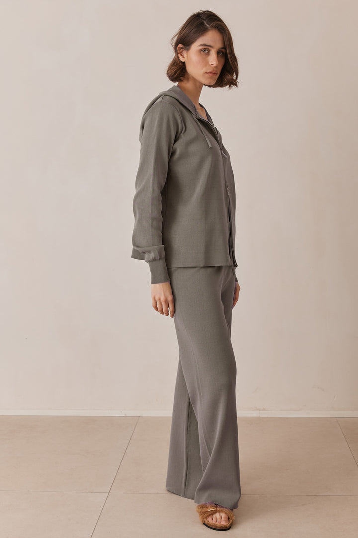 קפוצ'ון סריג נואל בשילוב רוכסן | ירוק זית