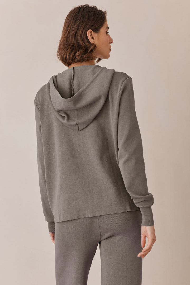 קפוצ'ון סריג נואל בשילוב רוכסן | ירוק זית