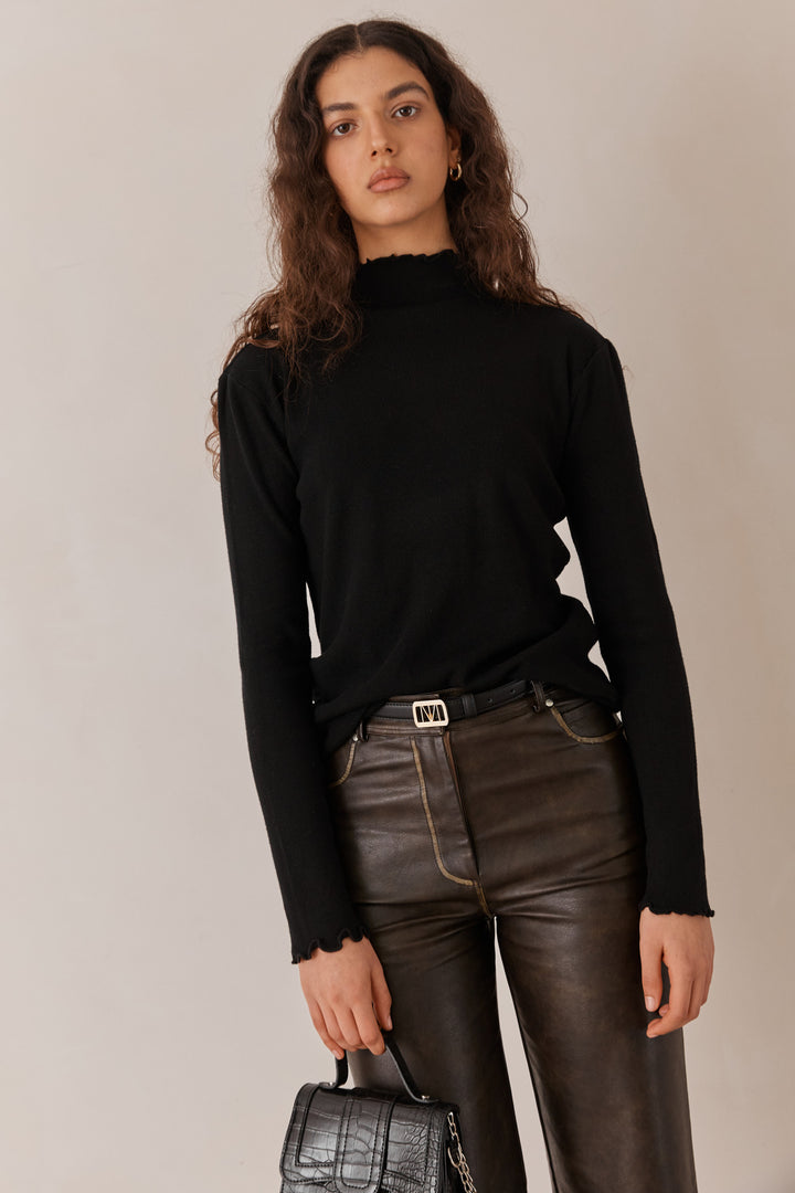 חולצת סריג קיירה חצי גולף | שחור