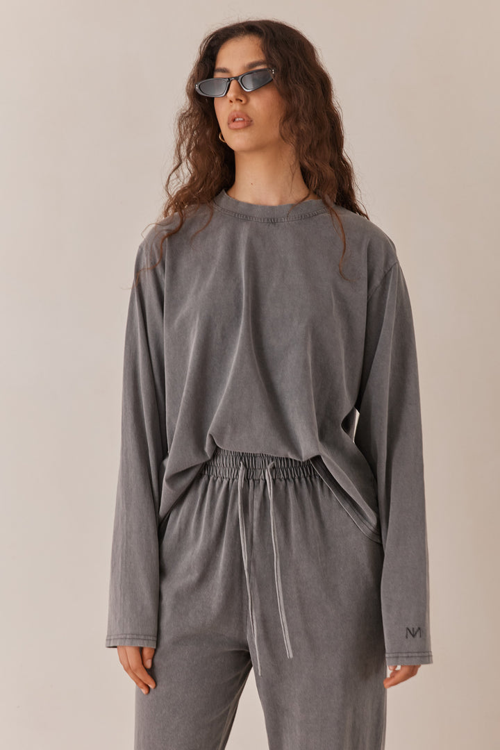 סוויטשירט נורי וואש בשילוב רקמת לוגו | אפור