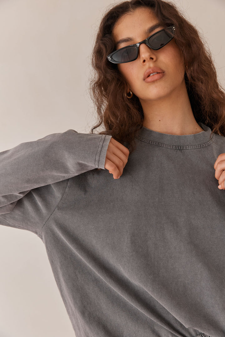 סוויטשירט נורי וואש בשילוב רקמת לוגו | אפור