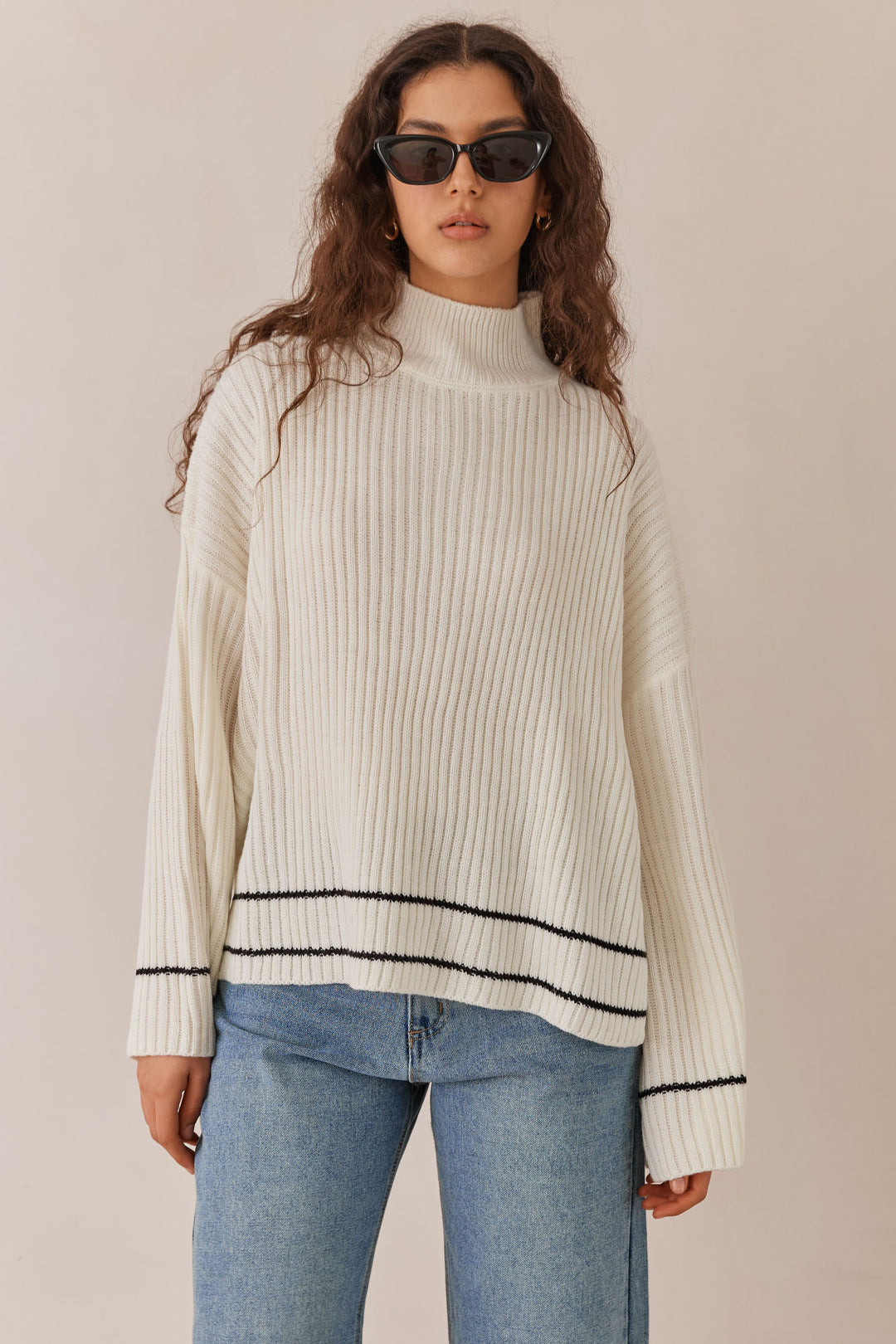 סריג גולף לייני שרוולים רחבים | קרם