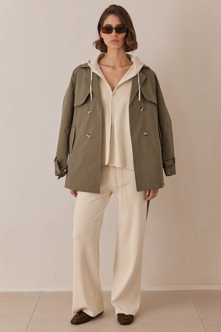 מכנסי סריג נואל בשילוב גומי | קרם