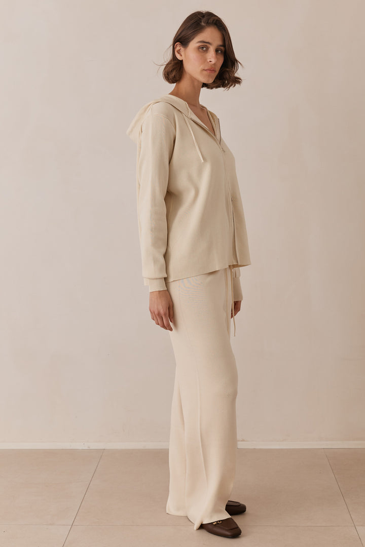 מכנסי סריג נואל בשילוב גומי | קרם