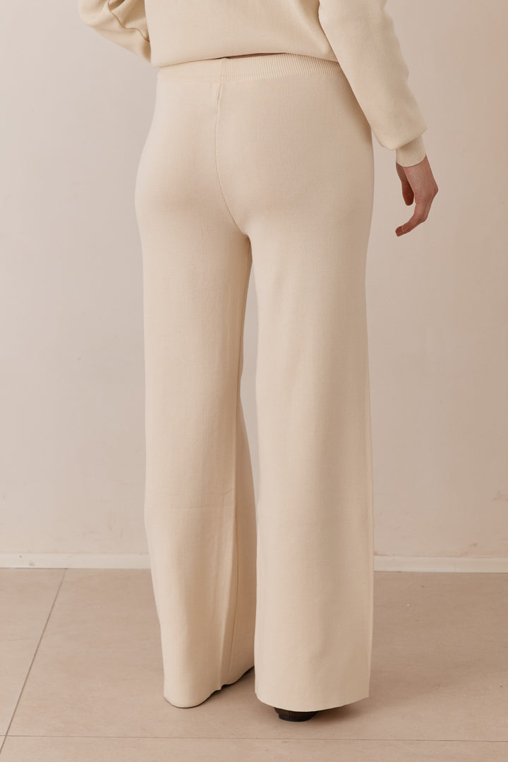 מכנסי סריג נואל בשילוב גומי | קרם