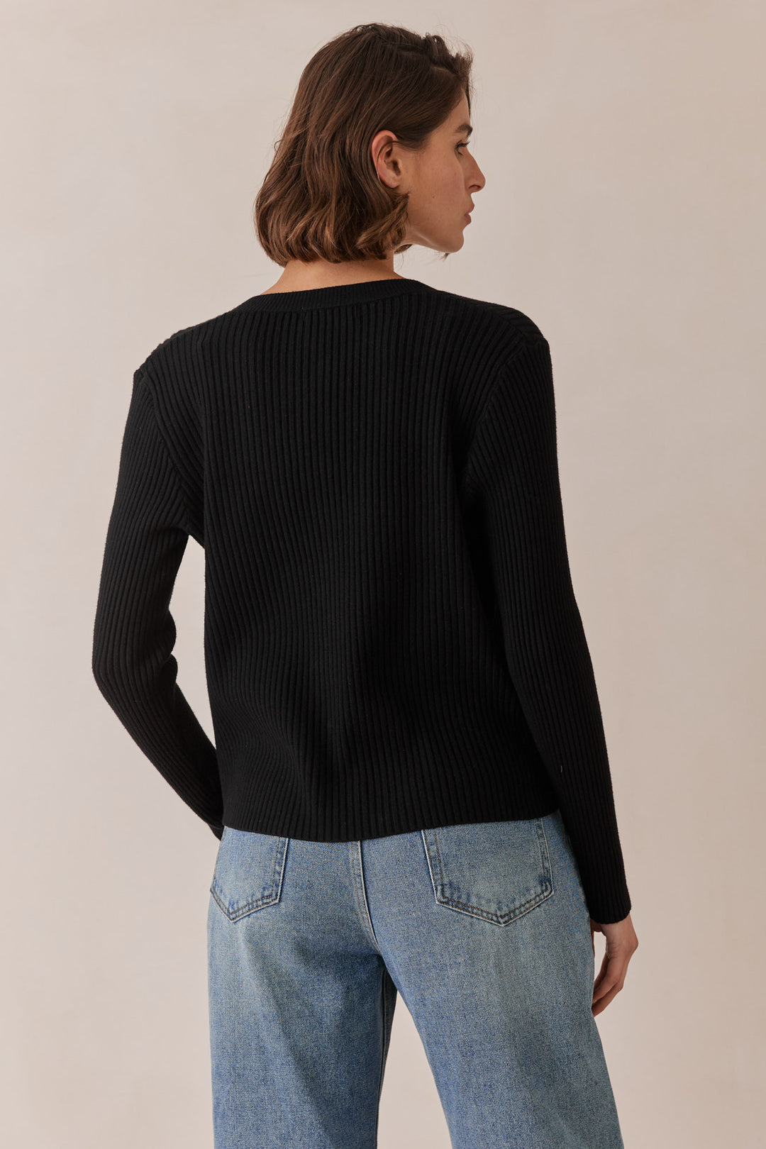 קרדיגן סריג רובי בשילוב כפתורים | שחור