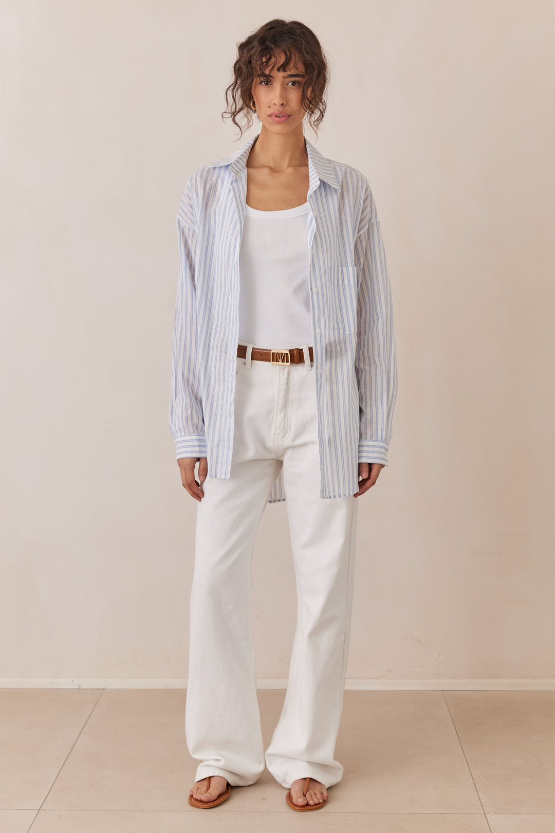 מכופתרת סטרייפס מישל בשילוב כיס | כחול/לבן