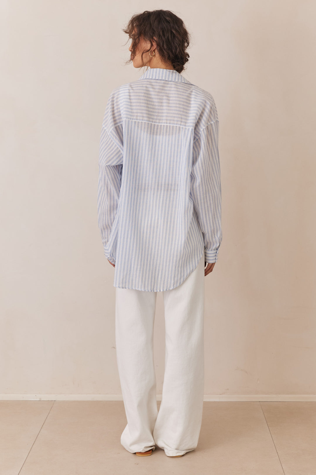 מכופתרת סטרייפס מישל בשילוב כיס | כחול/לבן