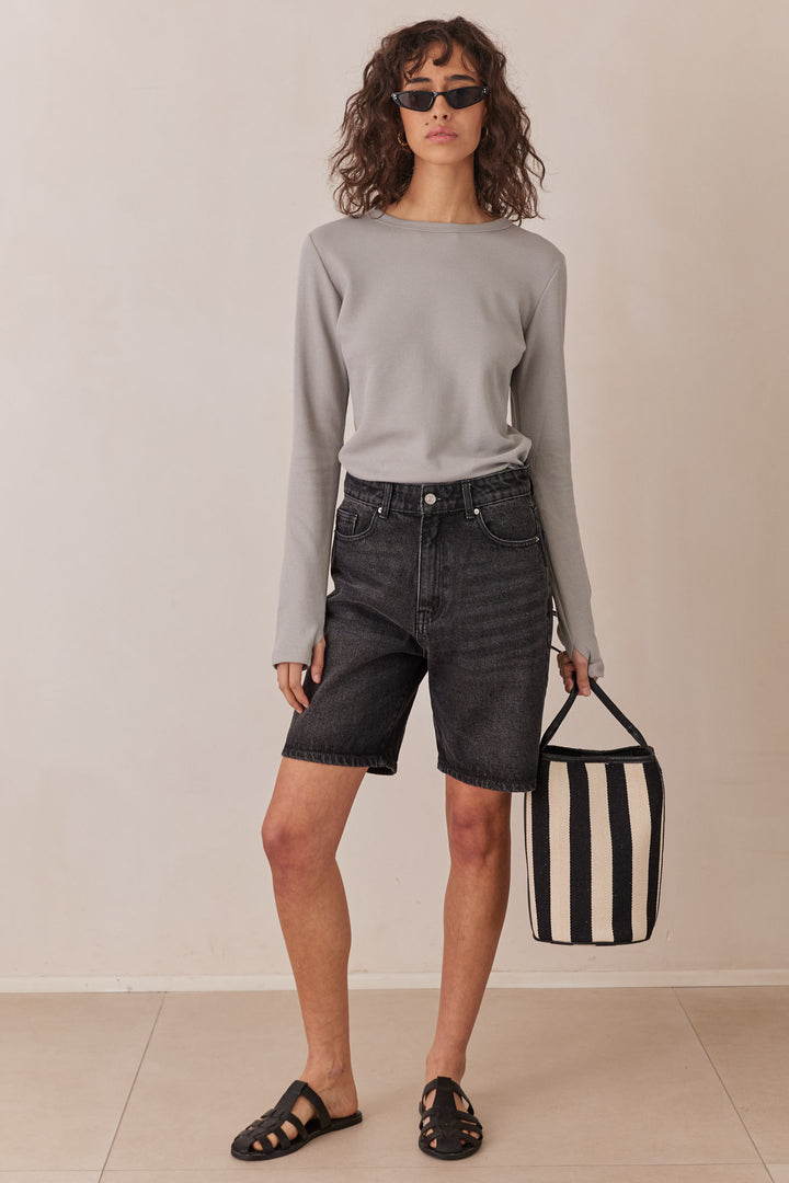 טי שירט לני וופל שרוולי כפפה | אפור אייס