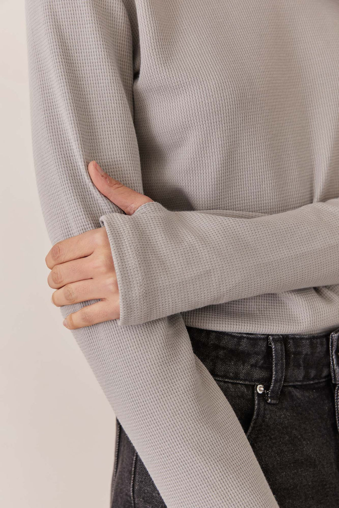 טי שירט לני וופל שרוולי כפפה | אפור אייס