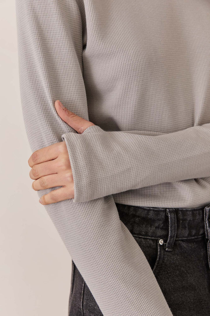 טי שירט לני וופל שרוולי כפפה | אפור אייס