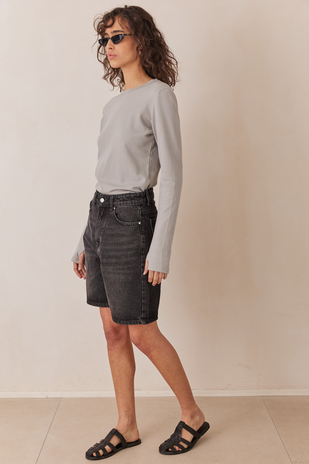 טי שירט לני וופל שרוולי כפפה | אפור אייס