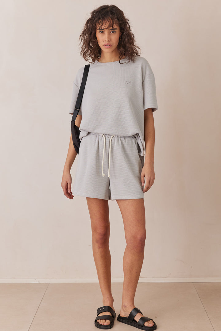 חליפת ורוניק בד וופל בשילוב רקמת לוגו | אפור אייס