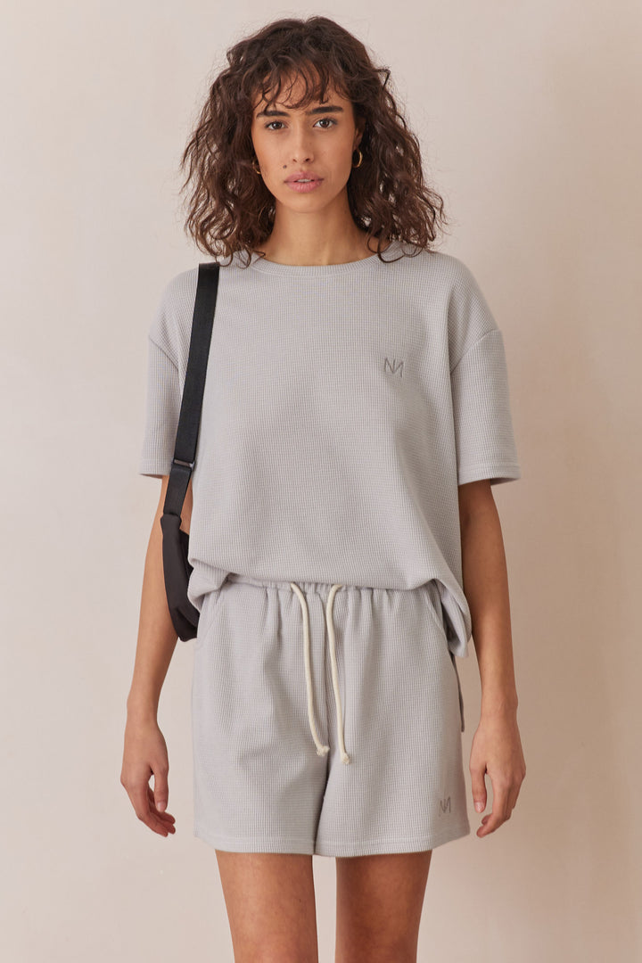 חליפת ורוניק בד וופל בשילוב רקמת לוגו | אפור אייס