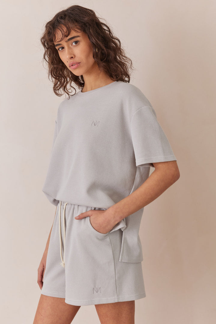 חליפת ורוניק בד וופל בשילוב רקמת לוגו | אפור אייס