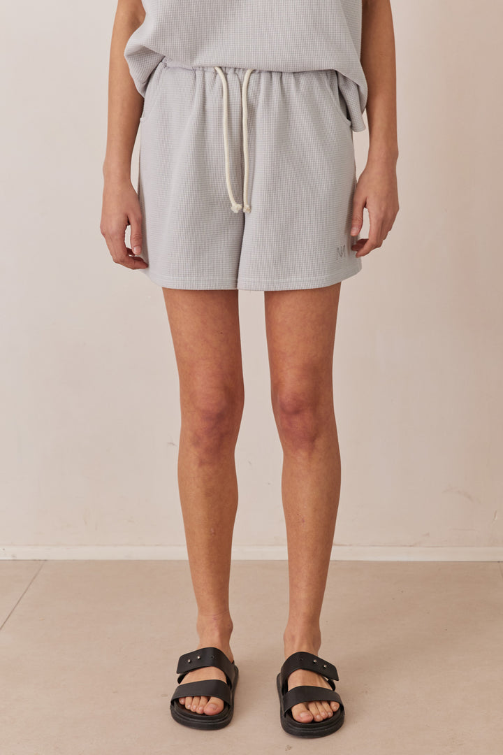 חליפת ורוניק בד וופל בשילוב רקמת לוגו | אפור אייס