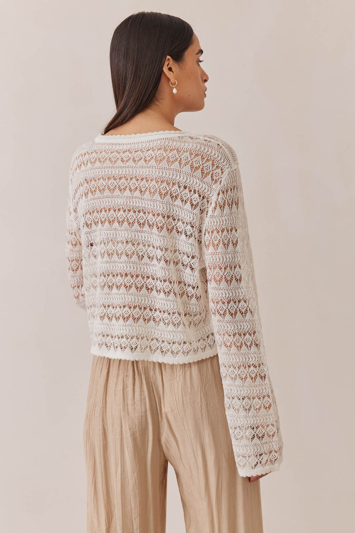 חולצת תחרה אמיליה בשילוב כפתורים | לבן