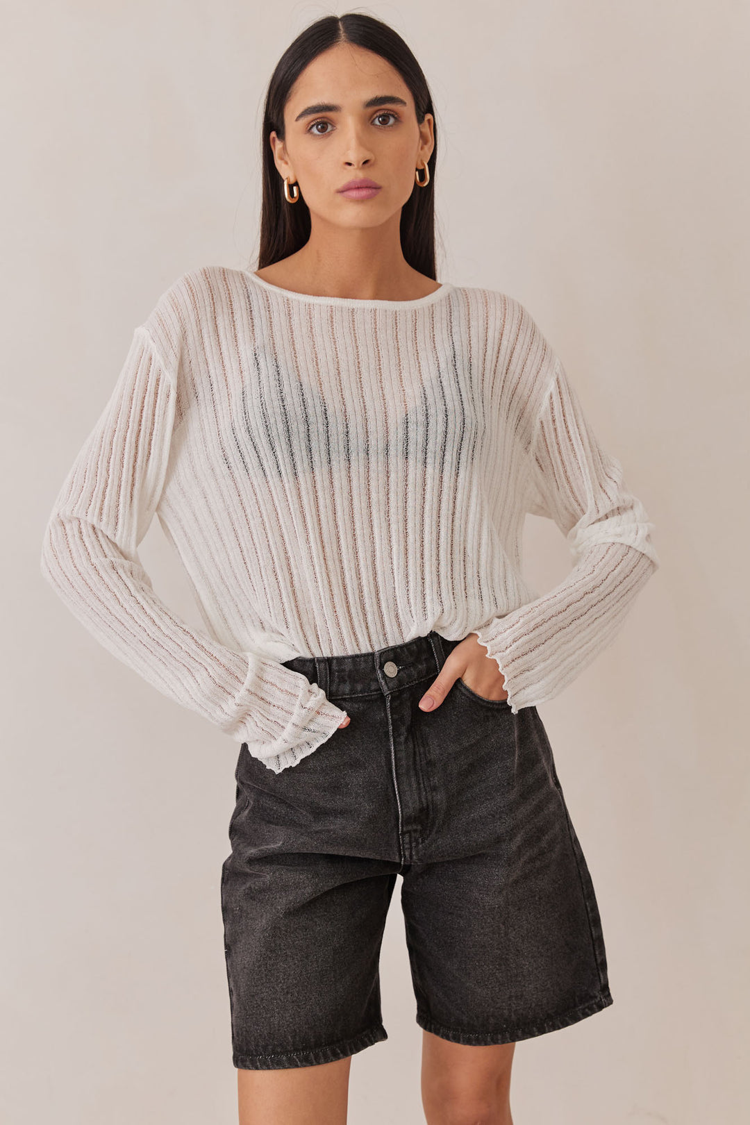 חולצת רשת איזבל מבד סריג | לבן