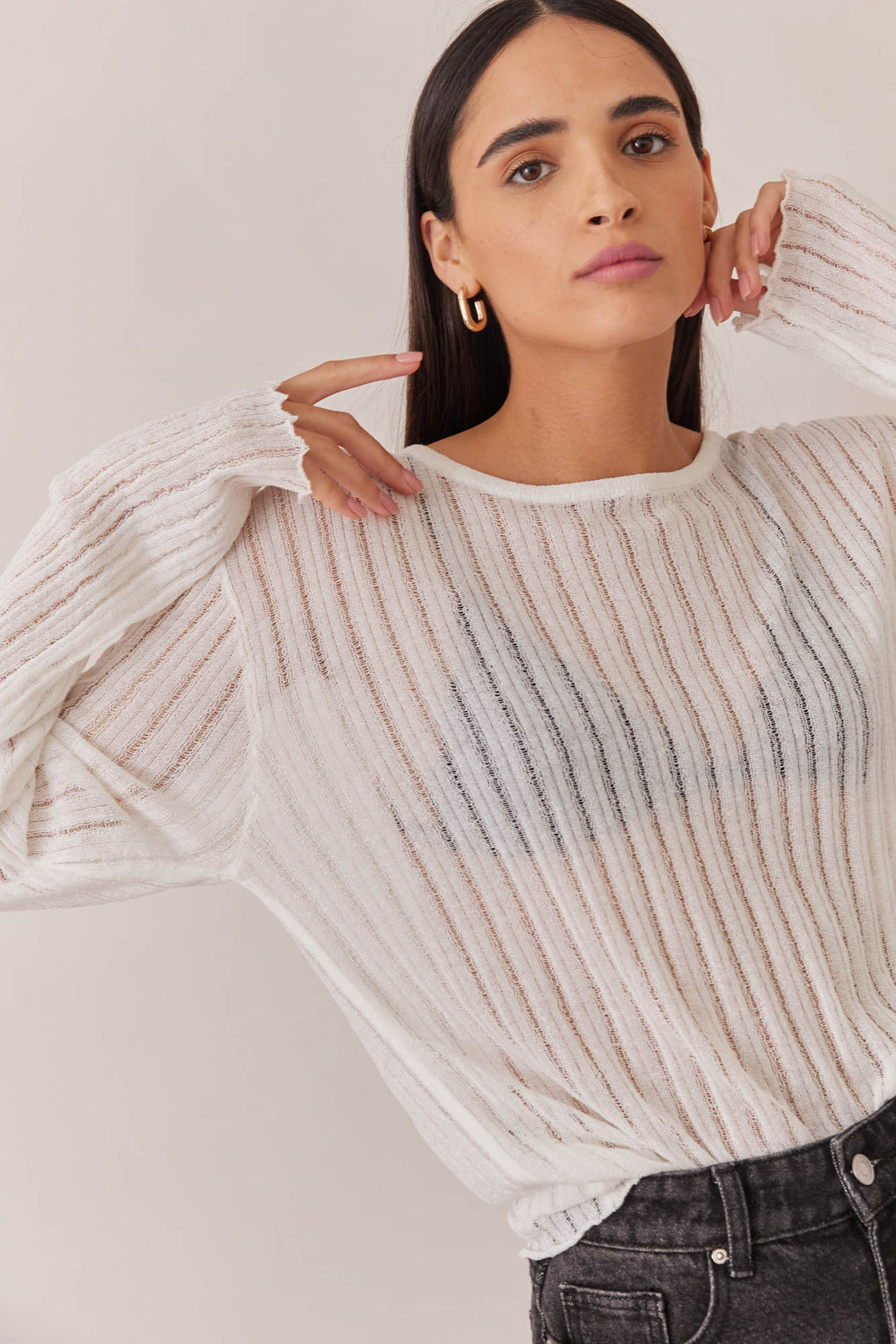 חולצת רשת איזבל מבד סריג | לבן