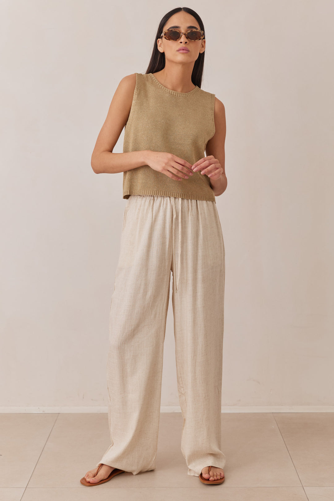 מכנסי בל פשתן גזרה ישרה | בז'