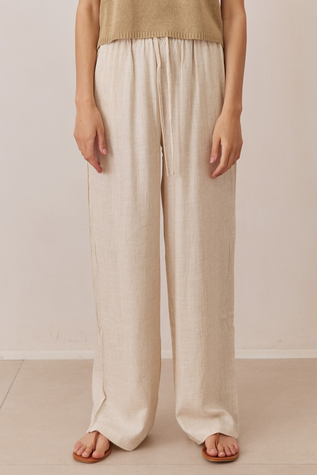 מכנסי בל פשתן גזרה ישרה | בז'