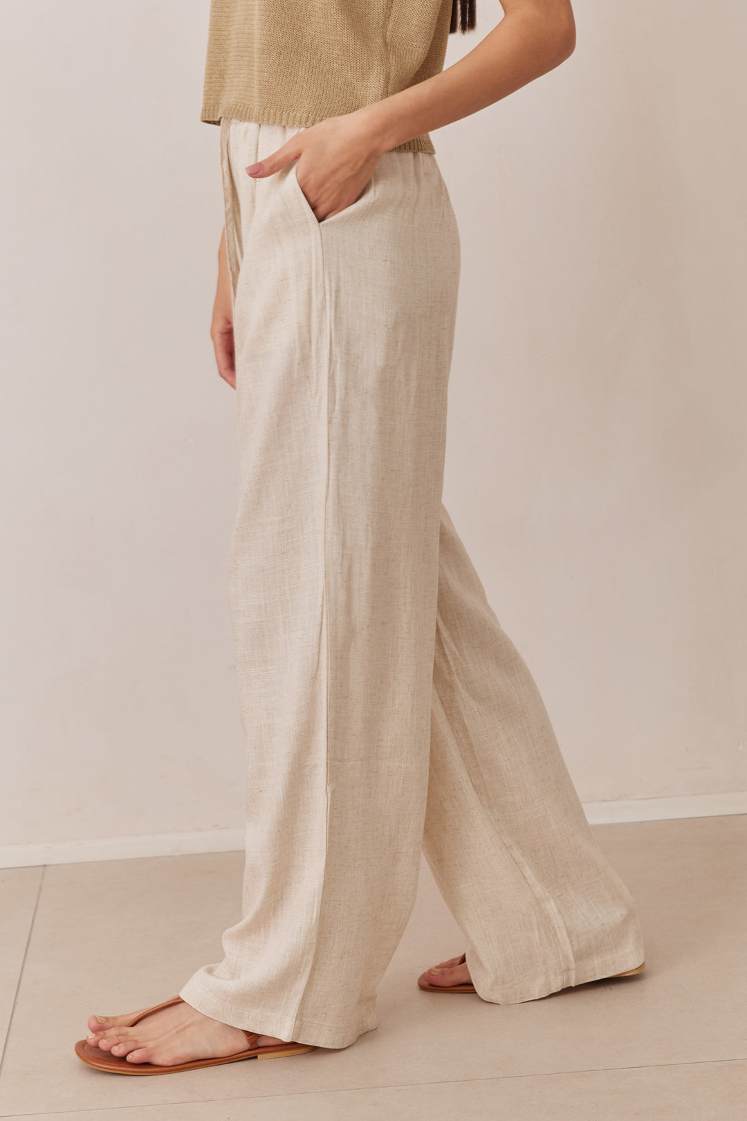 מכנסי בל פשתן גזרה ישרה | בז'