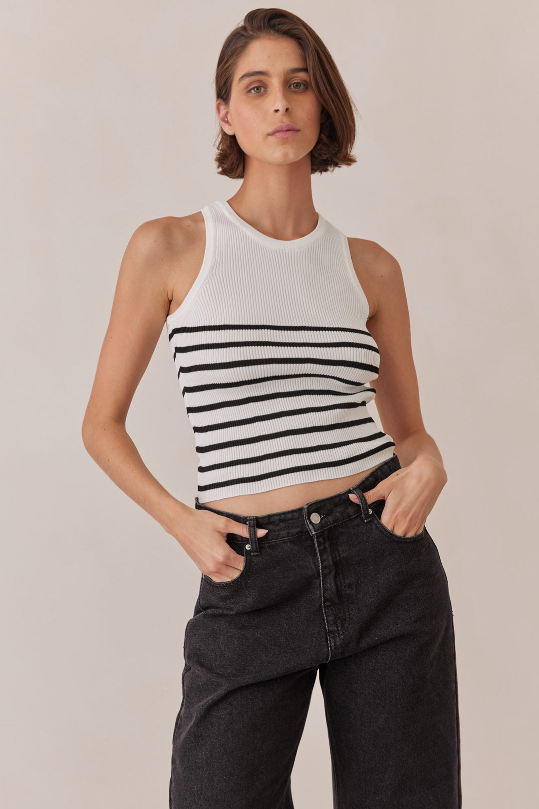 גופיית ברי סטרייפס | לבן/שחור