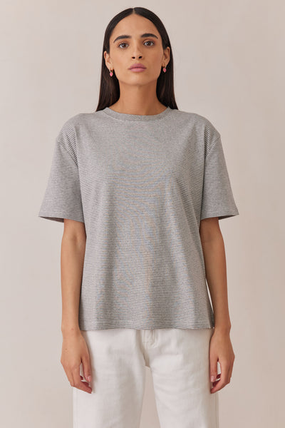 טי שירט לורן פרינט סטרייפס | אפור/לבן