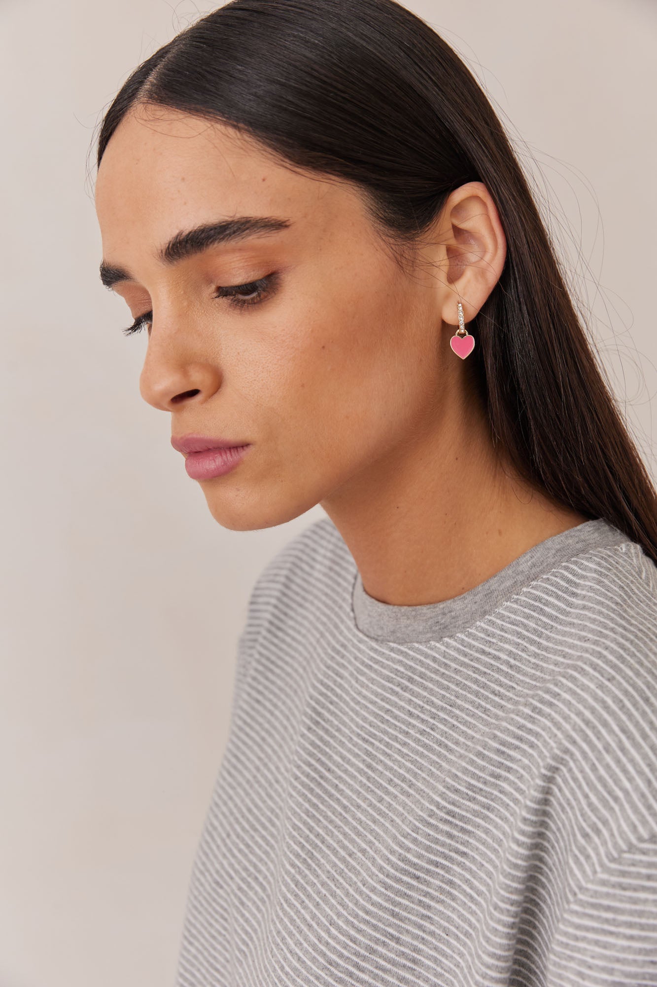 טי שירט לורן פרינט סטרייפס | אפור/לבן