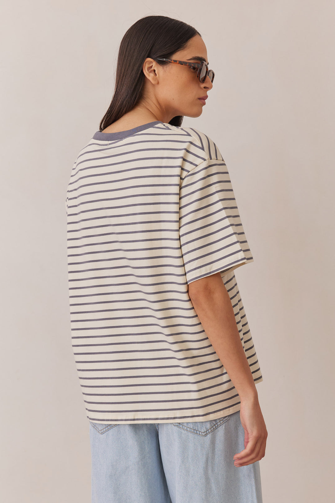 טי שירט אלכס סטרייפס | לבן/כחול