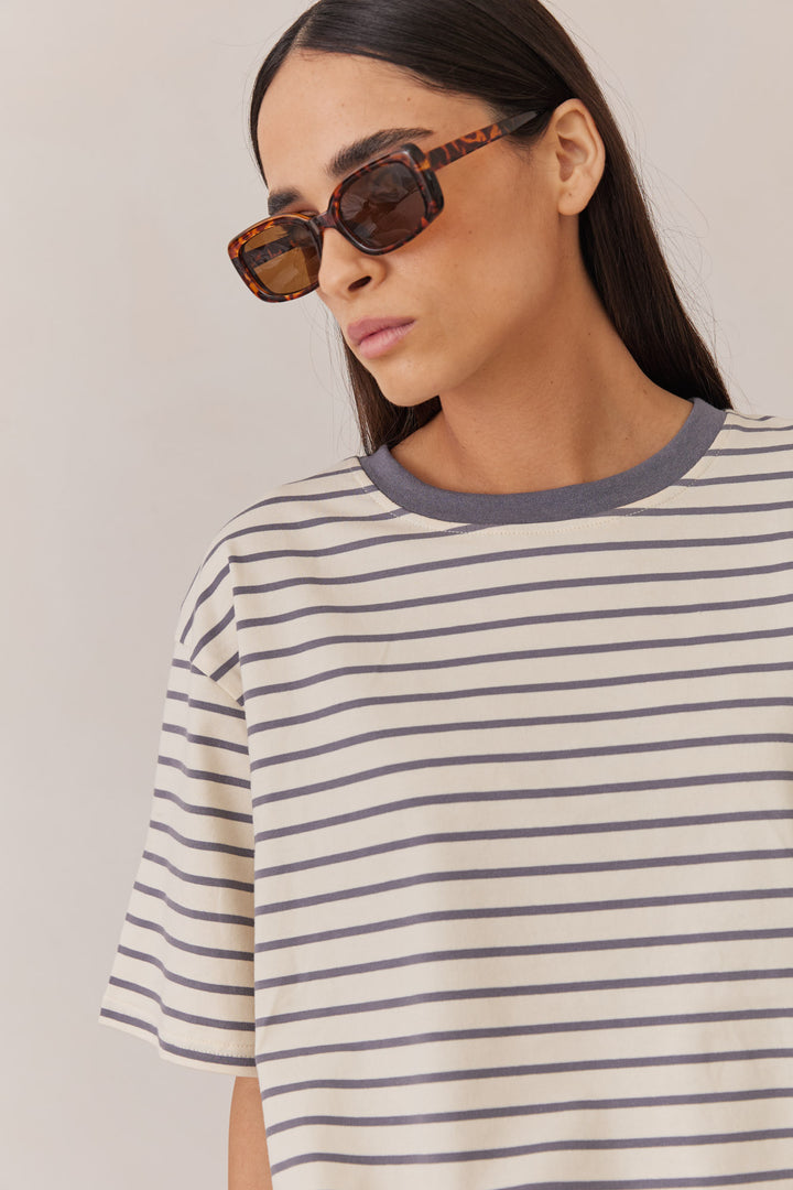 טי שירט אלכס סטרייפס | לבן/כחול