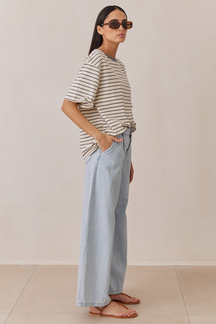 טי שירט אלכס סטרייפס | לבן/כחול