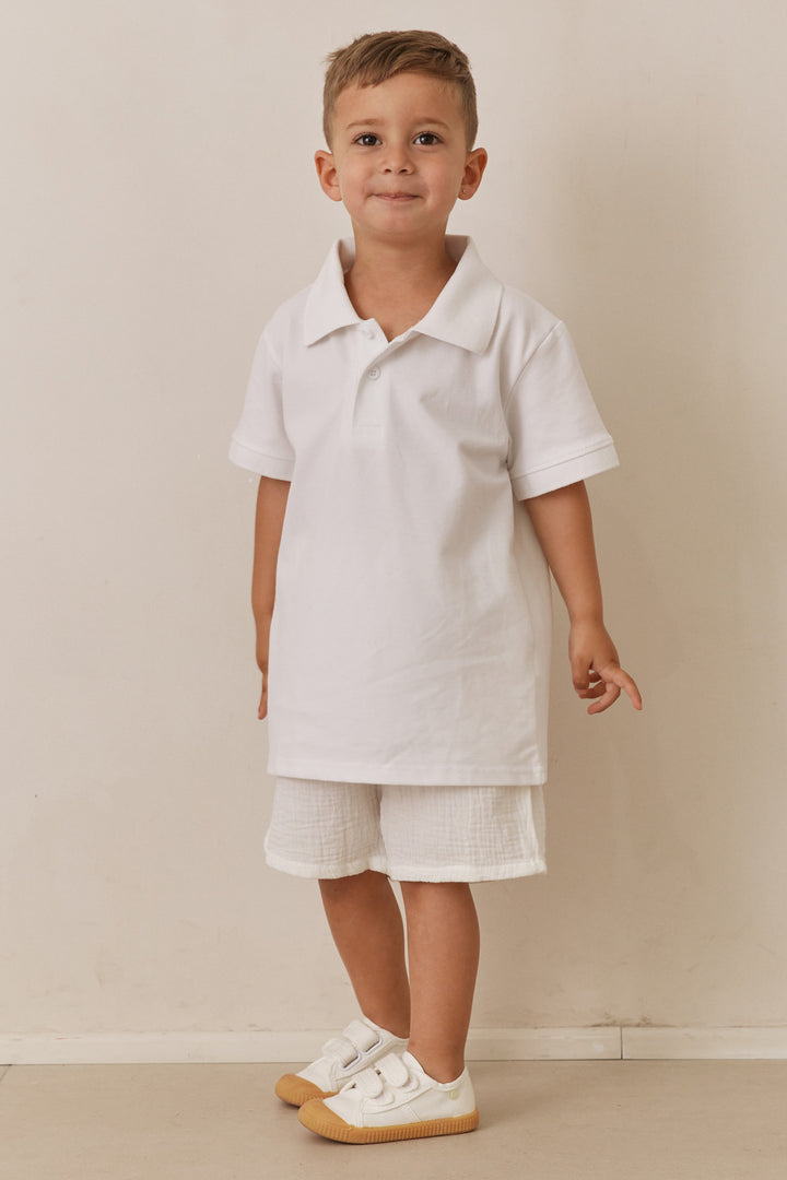 מכנסי ג'וני קצרים מבד טטרה בשילוב גומי במותן | לבן