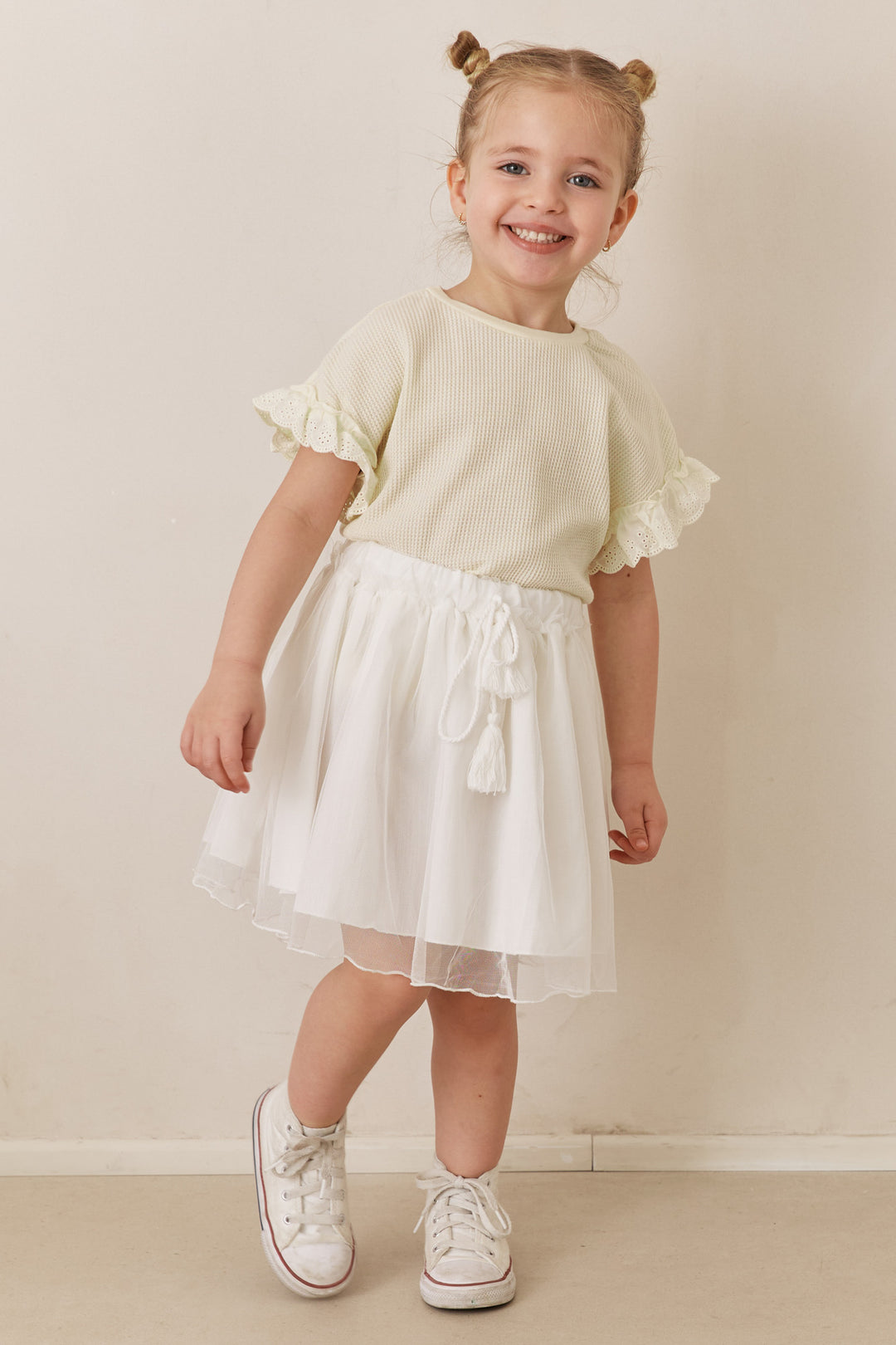 חצאית מיני טוטו בשילוב גומי במותן | לבן